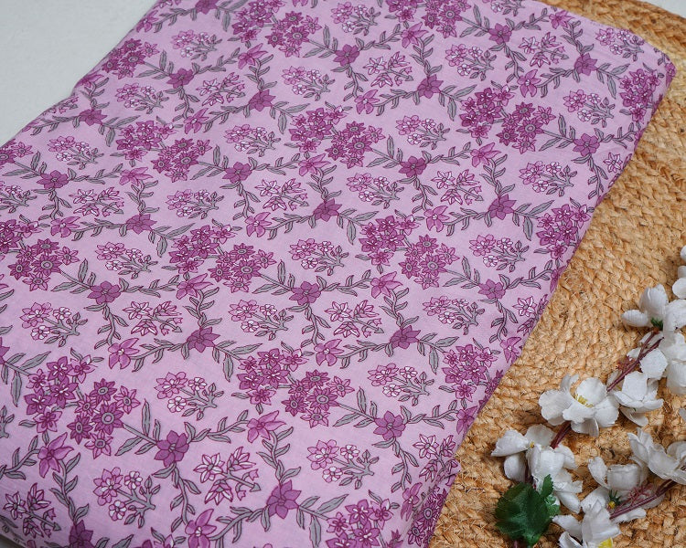 Jaipuri Sanganeri Baby Pink Printed Fabric
