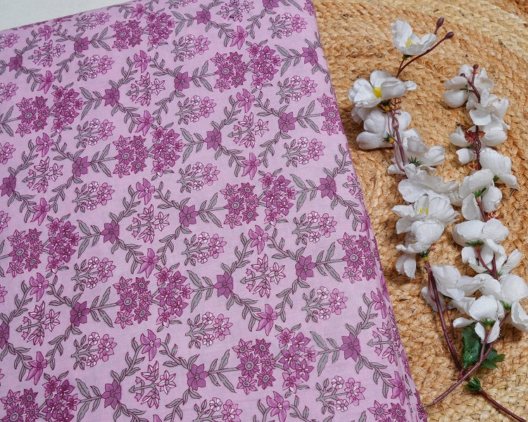 Jaipuri Sanganeri Baby Pink Printed Fabric