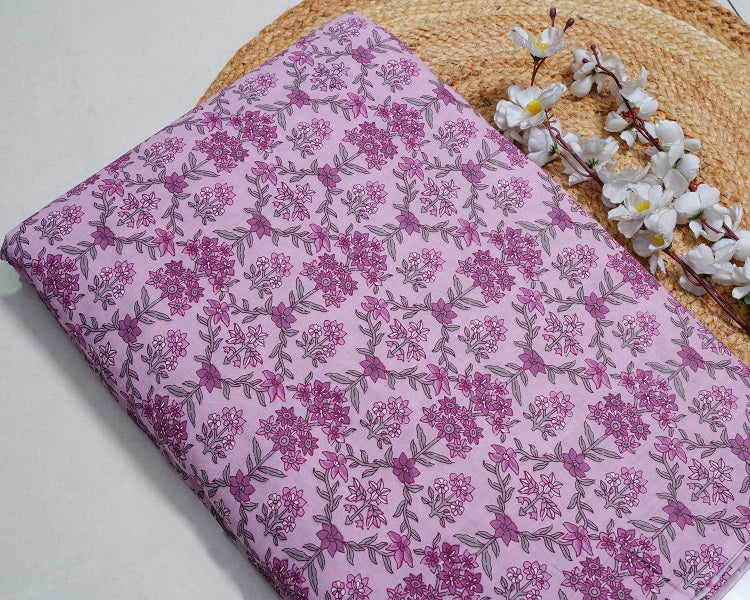 Jaipuri Sanganeri Baby Pink Printed Fabric